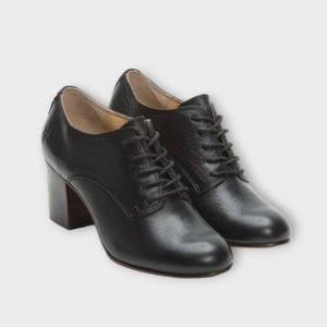 Frye Stella Oxford Black Leather Heeled Lace Up Shoes